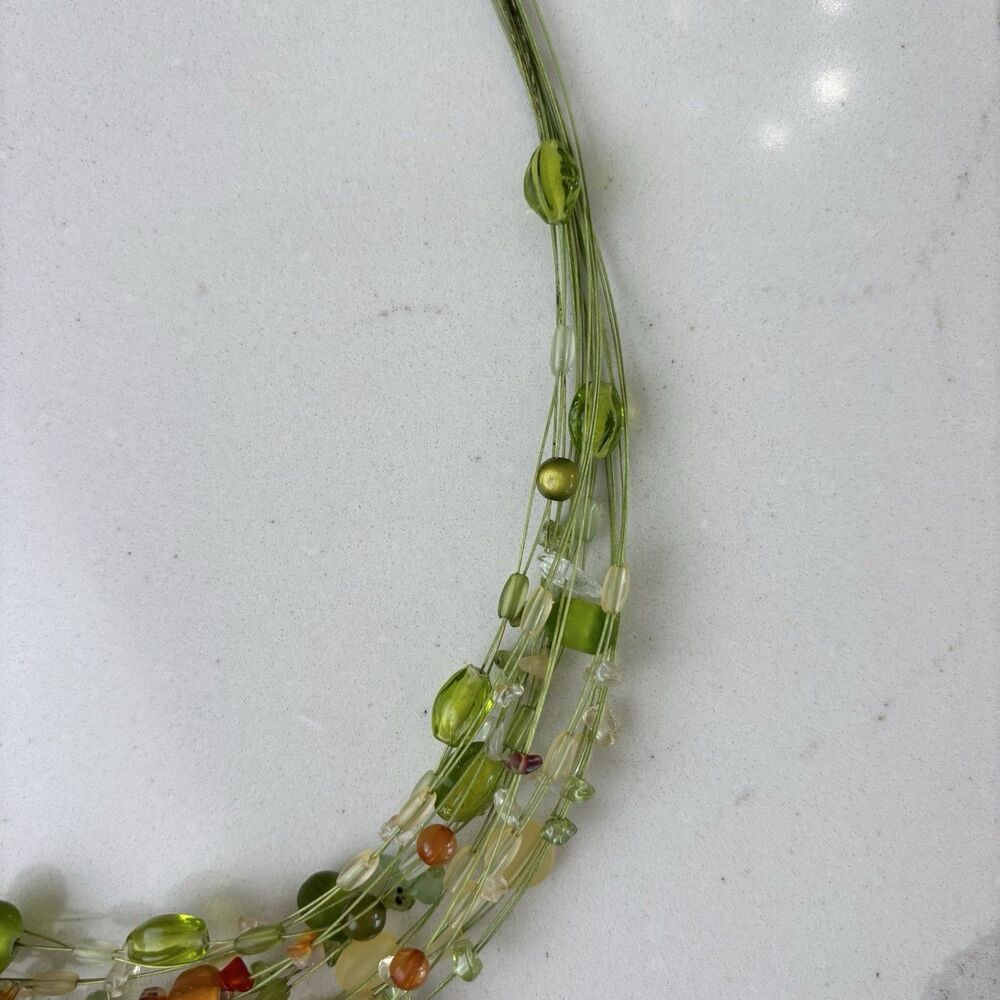 VTG Coldwater Creek Multi-Strand Green Orange Stone Glass Beaded Necklace Artsy - Picture 5 of 10